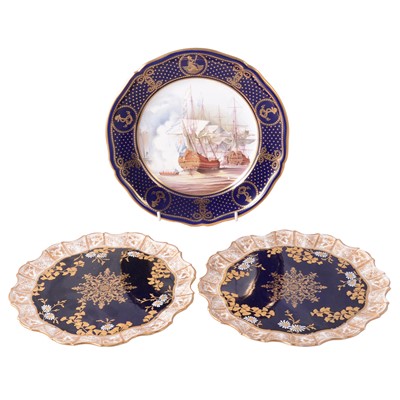 Lot 30 - 2 Blue, Gold & White plates and a spode plate