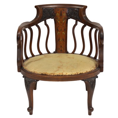 Lot 334 - Edwardian mahogany satinwood and marquetry tub chair