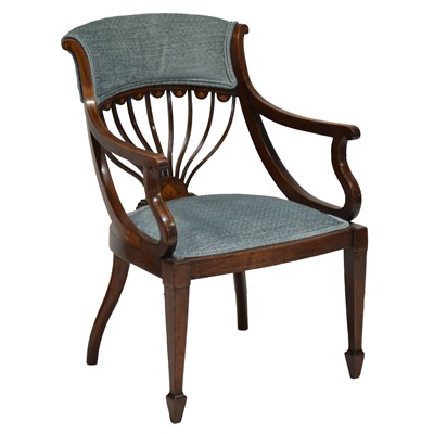 Lot 346 - Edwardian inlaid mahogany elbow chair