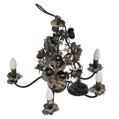 Lot 452 - Contemporary wrought metal centre light fitting, encrusted with roses