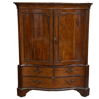 Lot 343 - George III mahogany serpentine linen press