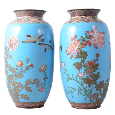 Lot 14 - Pair of 20th century Japanese cloisonne vases