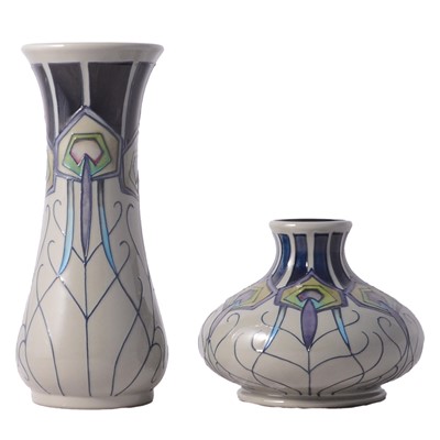 Lot 7 - Moorcorft Pottery, two 'Peacock Parade' pattern vases