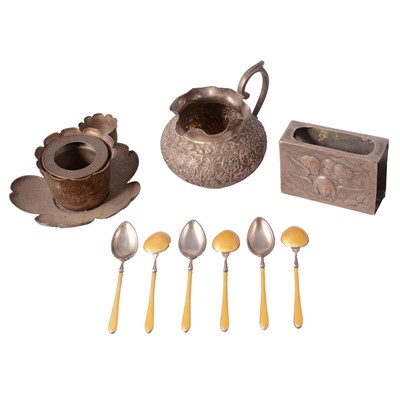 Lot 208 - Silver chamberstick, Hukin & Heath, London 1901, and other silver and white metal items.