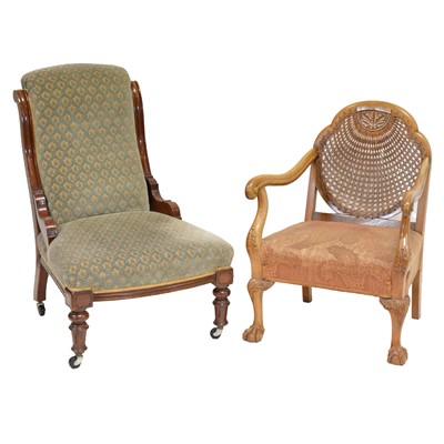 Lot 527 - Walnut bergère chair, and a nursing chair