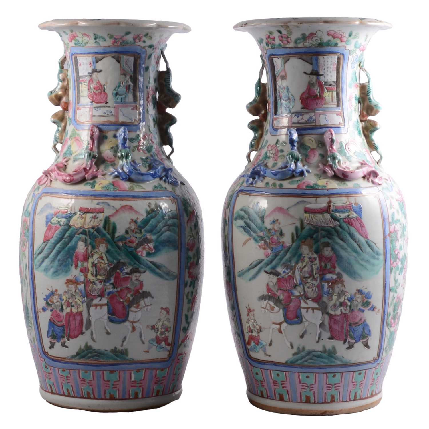 Lot 27 - Pair of Cantonese famille rose vases