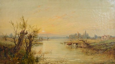Lot 360 - Victorian School, River landscape, with cattle watering