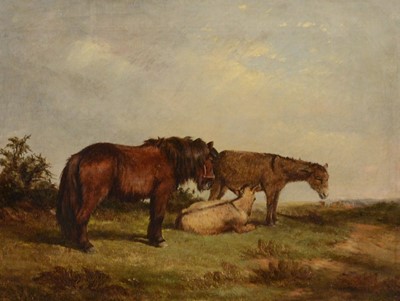 Lot 349 - Victorian School, Highland pony and two donkeys up on the moor