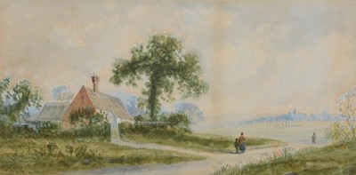 Lot 362 - H Melville, Country landscape with figures by a cottage, and other pictures