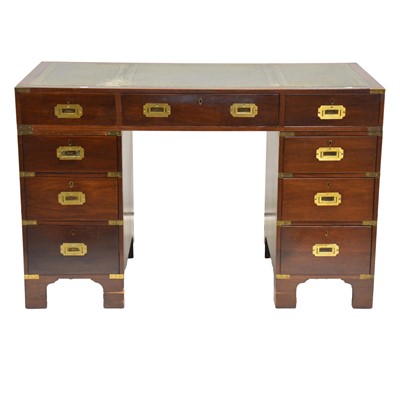 Lot 541 - Reproduction mahogany campaign style desk