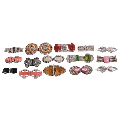 Lot 487 - Fifteen vintage buckles set with paste, bakelite, pressed glass.