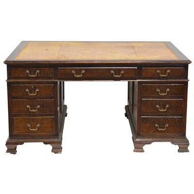 Lot 466 - Edwardian oak twin-pedestal desk