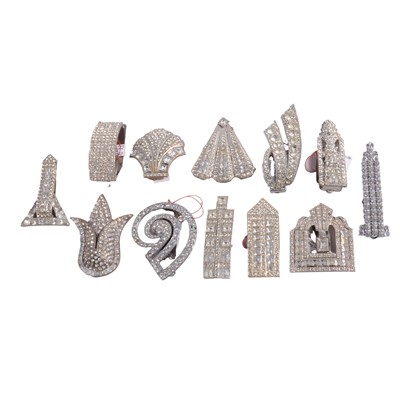 Lot 501 - Twelve Art Deco, 1930's paste set dress clips.