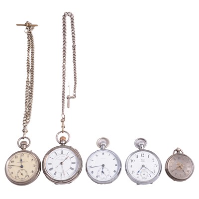 Lot 1127 - Thomas Russell - a silver open face chronograph pocket watch, and four other pocket / fob watches.