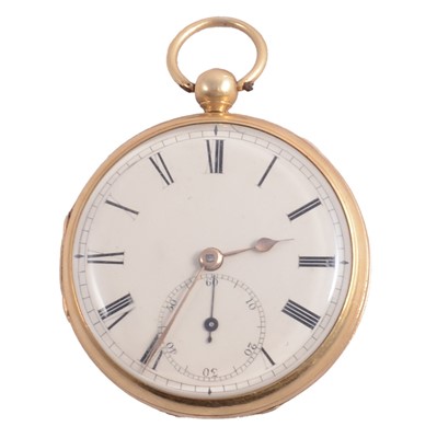 Lot 1093 - An 18 carat yellow gold open face pocket watch.