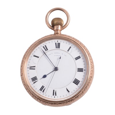 Lot 1100 - Tho's Russell & Son Liverpool - a 9 carat yellow gold open face pocket watch.