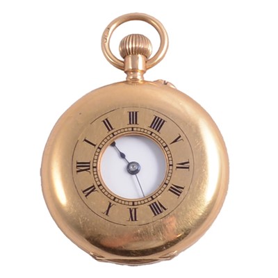 Lot 1094 - An 18 carat yellow gold small demi-hunter fob watch.