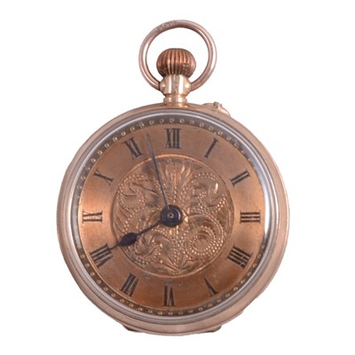 Lot 1108 - A 9 carat yellow gold small open face fob watch with bracelet for wearing as a wristwatch.