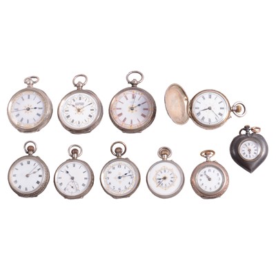 Lot 1122 - Ten silver, white metal and gun metal pocket watches