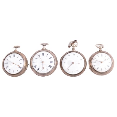 Lot 1115 - Four George III silver pair case pocket watches.