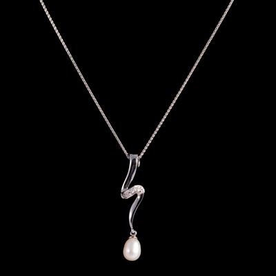 Lot 257 - A diamond and pearl pendant and chain.