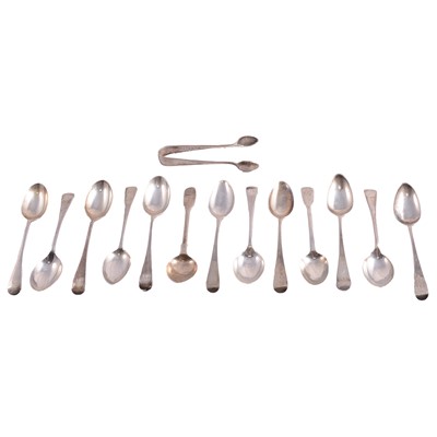 Lot 219 - Set of six Georgian silver teaspoons, Thomas & George Hayter, London 1818, and other flatware.