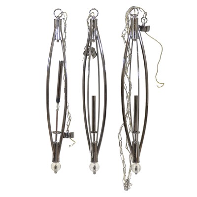 Lot 365 - Set of three modern chrome pendant lights