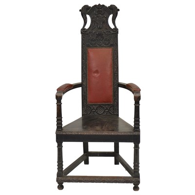 Lot 385 - Victorian carved oak high back armchair