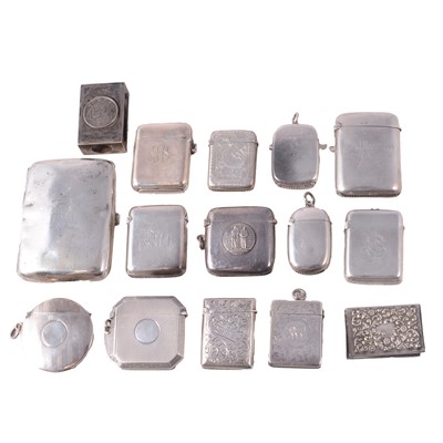 Lot 258 - Silver vestas, cigarette case, silver and white metal matchbox holders.