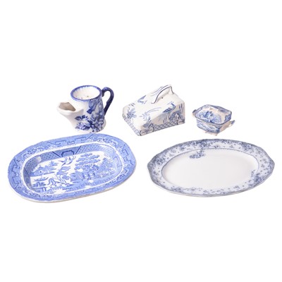 Lot 58 - Blue and white transfer printed wares, a pair of binoculars, a spirit level, opthamoscope