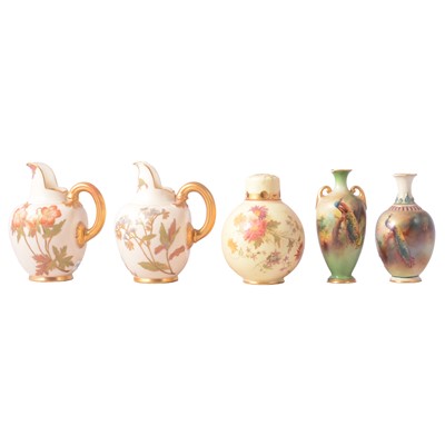 Lot 62 - A Royal Worcester Peacock vase, and other Royal Worcester wares