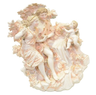 Lot 84 - Two large scenic plaques and two bisque porcelain plaques.