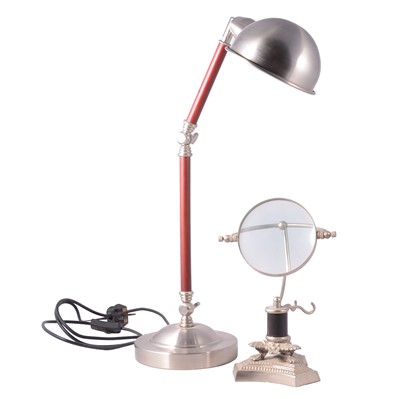 Lot 138 - Modern adjustable reading lamp, and a magnifying glass on stand