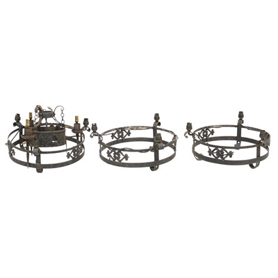 Lot 144 - Three black patinated corona lights, and a smaller corona