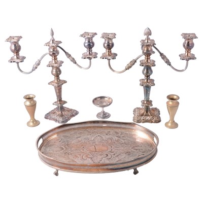 Lot 101 - Pair of Sheffield plate candelabram and other plated wares