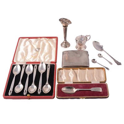 Lot 326 - Georg Jensen - a set of six silver Acorn pattern teaspoons, and other silverwares.
