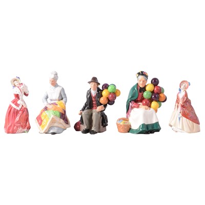 Lot 45 - Six Royal Doulton Figurines, cut glass fruit bowl.