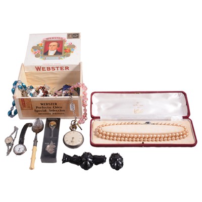 Lot 530 - A collection of silver and costume jewellery, silver open face pocket watch, wristwatches.