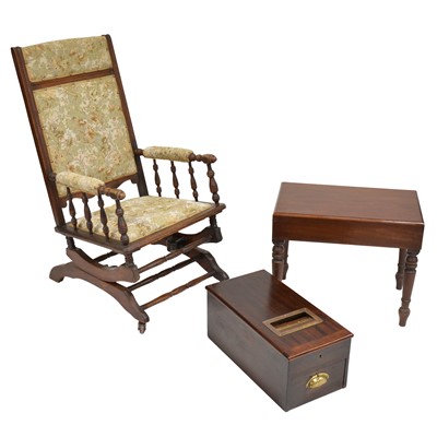 Lot 381 - American walnut rocking chair, bidet and a till drawer