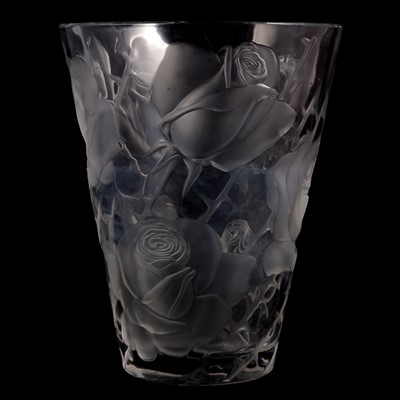 Lot 145 - Lalique Crystal, an 'Isphahan Rose' design large glass vase, designed 1952