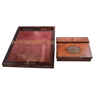 Lot 48 - French walnut writing slope and a Victorian writing box