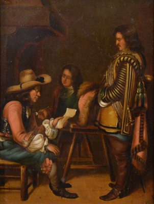 Lot 114 - Dutch School, Figures by a fireplace