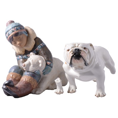 Lot 54 - Large Lladro group and a Bulldog figurine