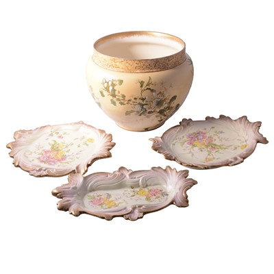 Lot 126 - Royal Doulton jardiniere, and three Royal Chelsea dishes