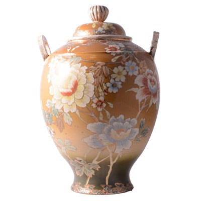 Lot 96 - Large Japanese Satsuma ware covered twin-handled vase