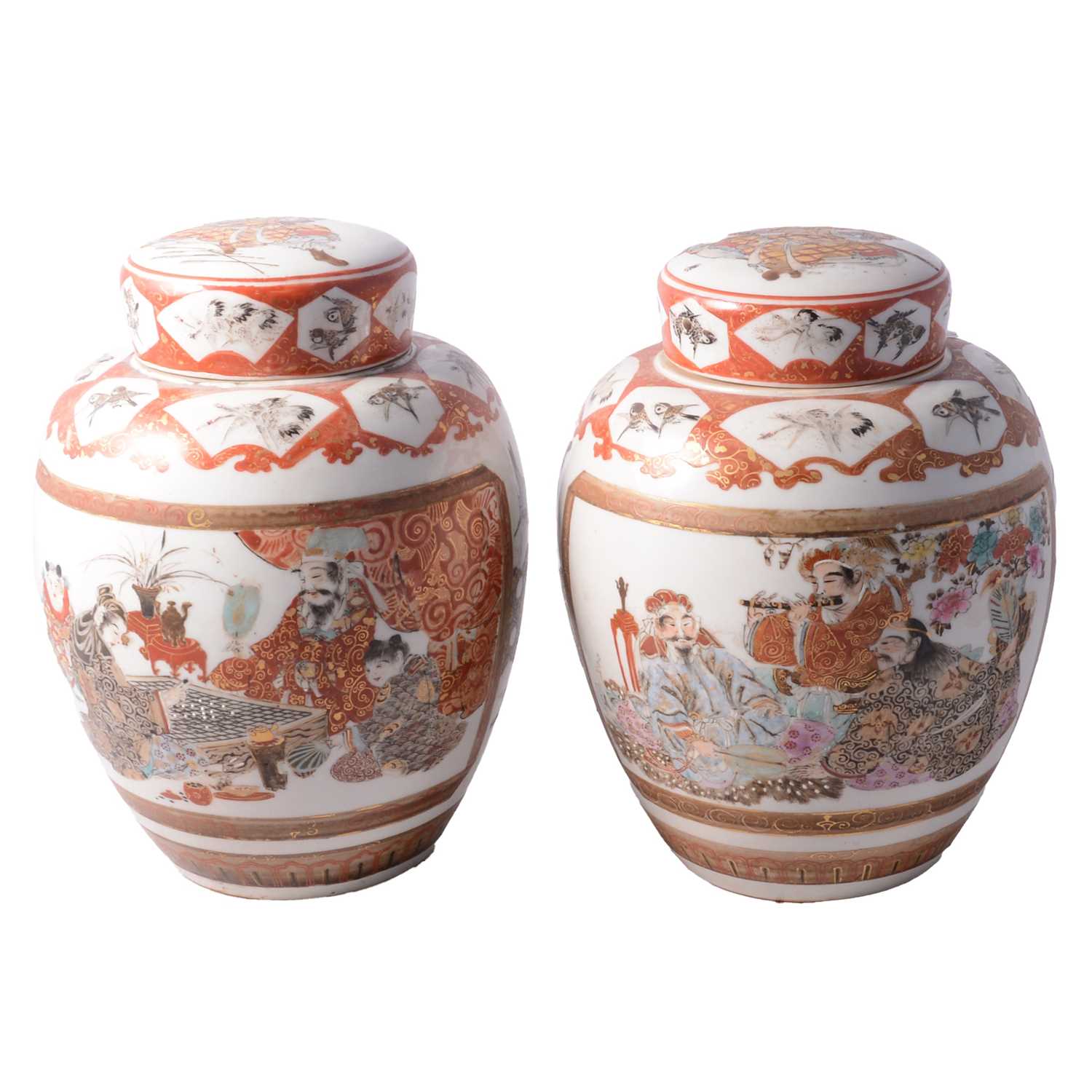 Lot 24 - Large pair of Japanese Kutani ware ginger jars and covers