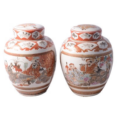 Lot 97 - Large pair of Japanese Kutani ware ginger jars and covers