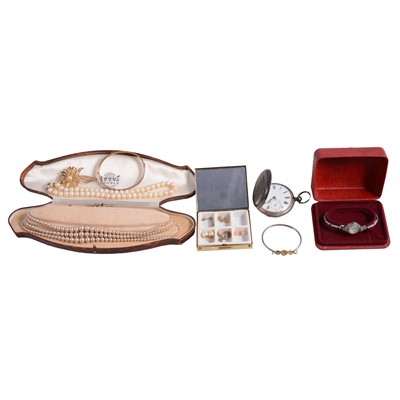 Lot 518 - Costume jewellery, a silver full hunter pocket watch, simulated and cultured pearls.