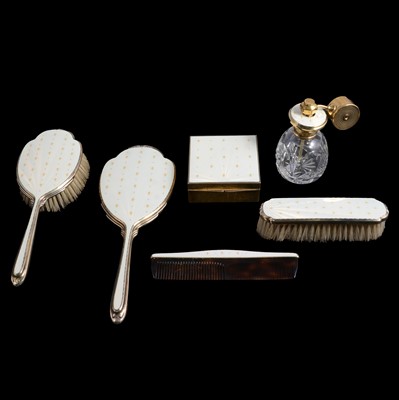 Lot 509 - A silver-gilt six piece dressing table set, Albert Carter, Birmingham 1988/1990/1991.