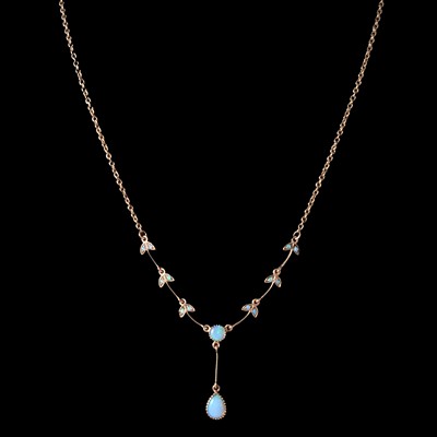 Lot 277 - An opal necklace with pendant drop.